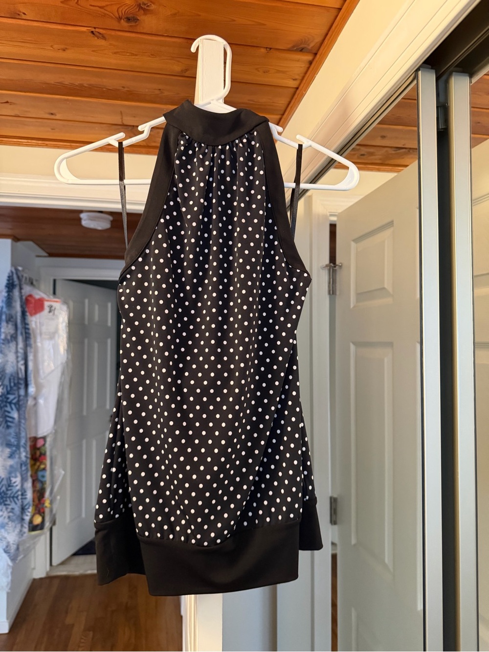 White House Black Market Black and White Polka Dot Halter Top